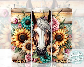 Floral Horse Tumbler Wrap, 20oz Skinny Sublimation Tumbler Designs, Horse Sublimation Design, Western Tumbler Png Wrap, Tumbler Digital File