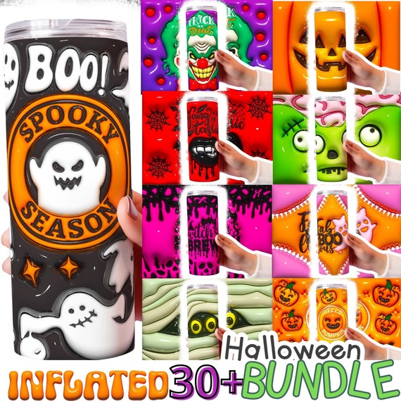 Inflated Halloween Tumbler Bundle Design Png 3D Tumbler Wrap 20oz Skinny Sublimation Digital Downloads 3D Design Sublimation Bundle Tumblers