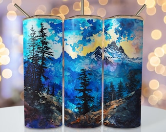 Vibrant Nature Tumbler Wrap Png, 20oz Skinny Sublimation Tumbler Design Png, Landscape Sublimation Design, Mountain Tumbler Png Downloads