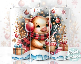 Christmas Pig Tumbler Wrap, 20oz Skinny Tumbler Designs, Christmas Sublimation Design, Hot Cocoa Christmas Tumbler Png, Tumbler Downloads