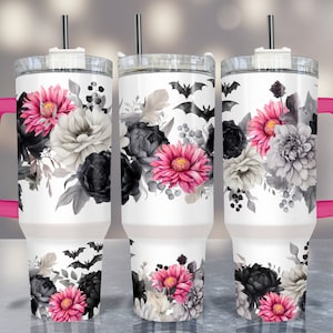 Floral Halloween 40 Oz Tumbler Wrap Sublimation Quencher Tumbler Design Template 40oz Tumbler Png Seamless Tumbler Design Halloween Bat Wrap
