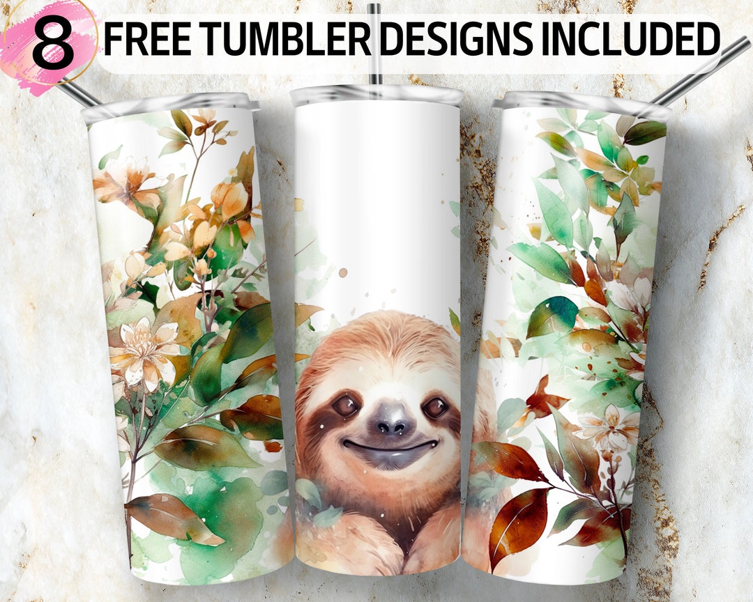 Sloth Watercolor 20 Oz Skinny Tumbler Sublimation Design, Instant ...