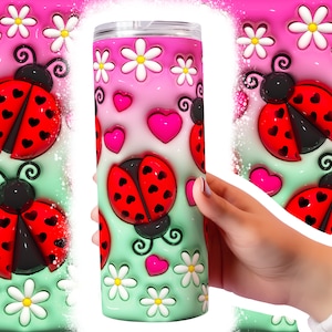 Inflated Ladybug Tumbler Wrap Png 3D Tumbler Design Skinny Sublimation Digital Download Puff Tumbler Design Ladybug Sublimation Designs Png