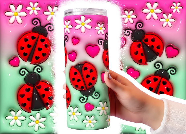 inflated ladybug tumbler wrap digital download png inflated tumbler sublimation designs puff tumbler
