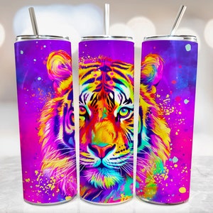 Tiger Tumbler Wrap For Sublimation, Tumbler Sublimation Designs Colorful, Tiger Design Digital Downloads, Rainbow Tumbler Tiger Png Designs