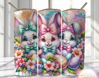 Cute Easter Bunny Tumbler Wrap, 20oz Skinny Sublimation Tumbler Design, Easter Sublimation Design Png, Vibrant Easter Day Tumbler Png Wrap