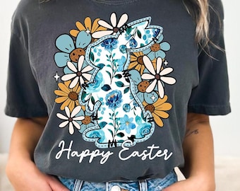 Happy Easter Bunny PNG, Easter Png Download, Tee Shirt Sublimation PNG, Easter Shirt Png, Png For Tshirt, Floral Easter T-shirt Design Png