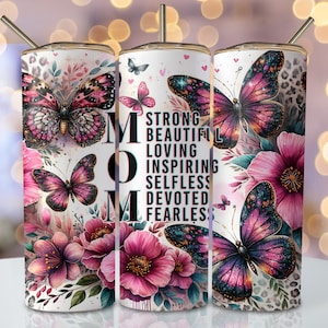 Mother&#39;s Day Tumbler Wrap, 20oz Skinny Sublimation Tumbler Design, Butterfly Mom Sublimation Design, Watercolor Tumbler For Mom Png Wrap