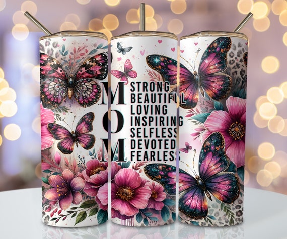 Mother's Day Tumbler Wrap, 20oz Skinny Sublimation Tumbler Design, Butterfly Mom Sublimation Design, Watercolor Tumbler For Mom Png Wrap