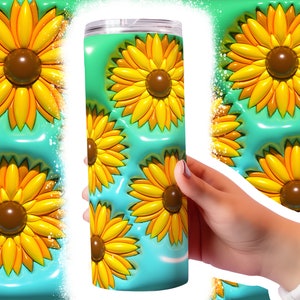 Inflated Sunflower Tumbler Wrap Png 3D Tumbler Design Skinny Sublimation Digital Download Sublimation Design Puff Inflated Tumbler Png Wrap