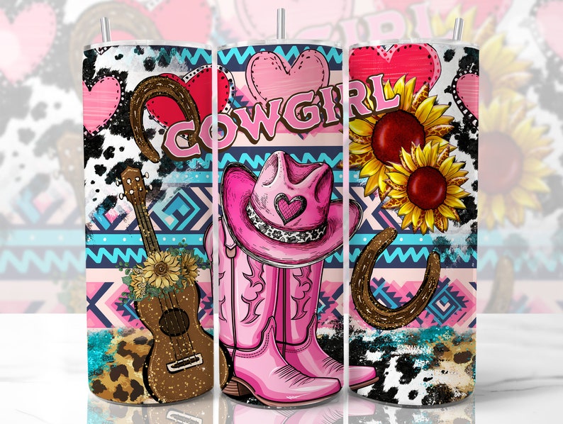 Pink Cowgirl Tumbler Wrap, 20 Oz Skinny Sublimation Tumbler Design ...