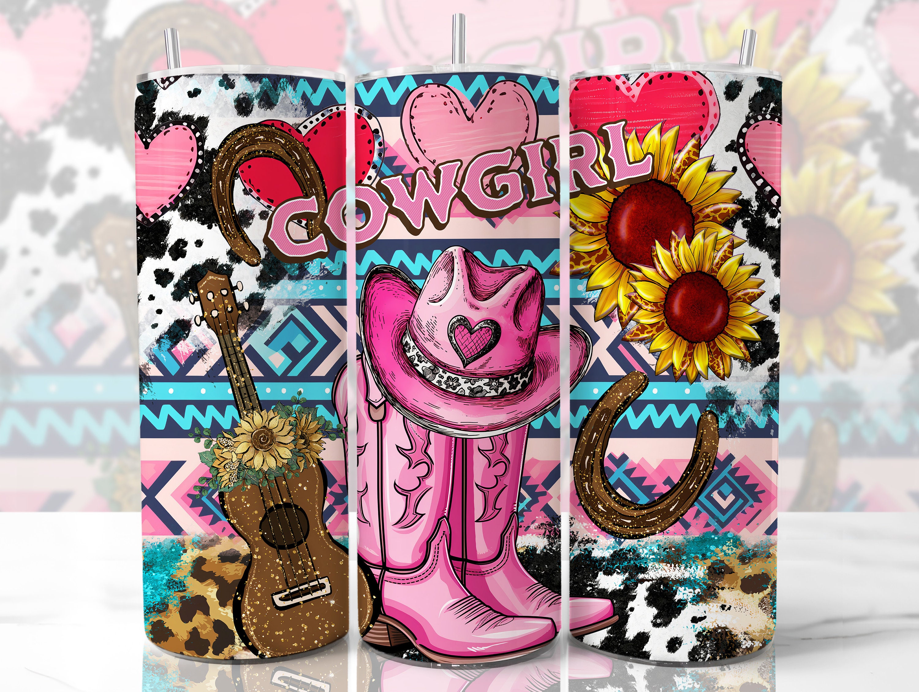 Pink Cowgirl Tumbler Wrap, 20 Oz Skinny Sublimation Tumbler Design ...