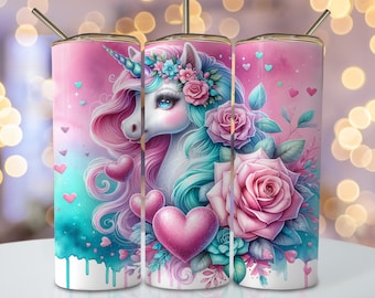 Pastel Unicorn Wrap, 20oz Skinny Sublimation Tumbler Design, Unicorn Sublimation Design, Watercolor Floral Pastel Tumbler Png Downloads