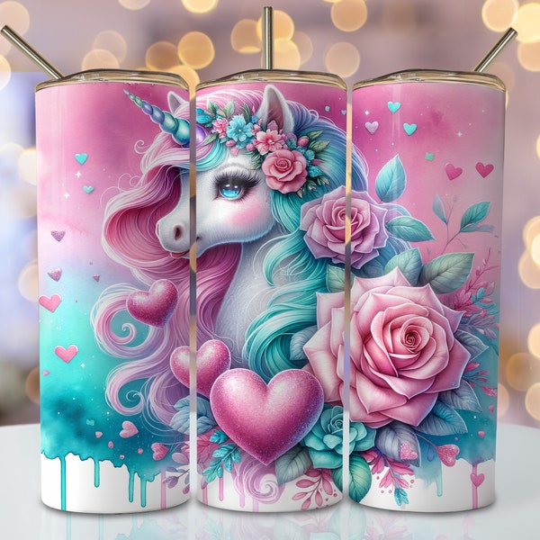 Pastel Unicorn Wrap, 20oz Skinny Sublimation Tumbler Design, Unicorn Sublimation Design, Watercolor Floral Pastel Tumbler Png Downloads