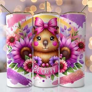 Capybara Tumbler Wrap, 20oz Skinny Sublimation Tumbler Design,  Capybara Sublimation Design Png, Floral Pastel Funny Tumbler Png Downloads
