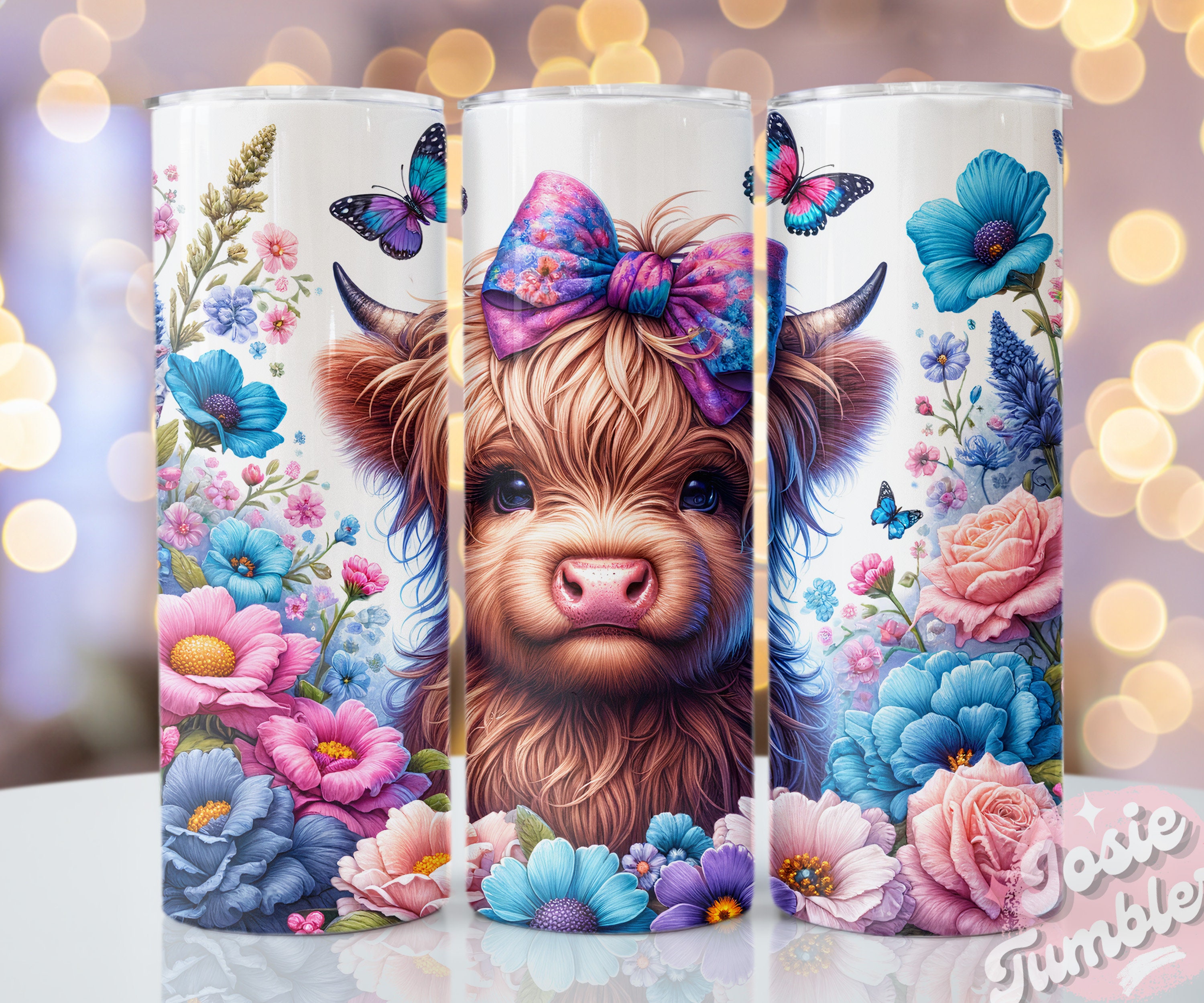 Seamless Highland Cow Tumbler Wrap, 20oz Skinny Sublimation Tumbler Design, Highland Cow Sublimation Design Png, Floral Tumbler Png Download