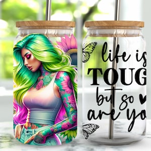 Affirmation 16 oz Libbey Glass Wrap, Libbey Glass Design Png, 16 Oz Glass Can Wrap Png, Floral Glass Can Sublimation, Digital Download Png