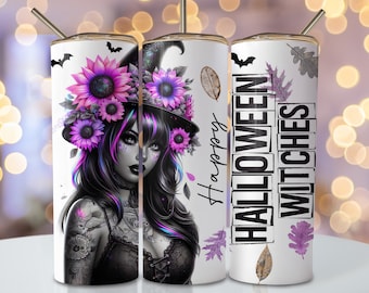 魔女のハロウィン タンブラー ラップ、20 オンスのスキニー昇華タンブラー デザイン、面白いハロウィン昇華デザイン PNG、女性のハロウィン タンブラー PNG