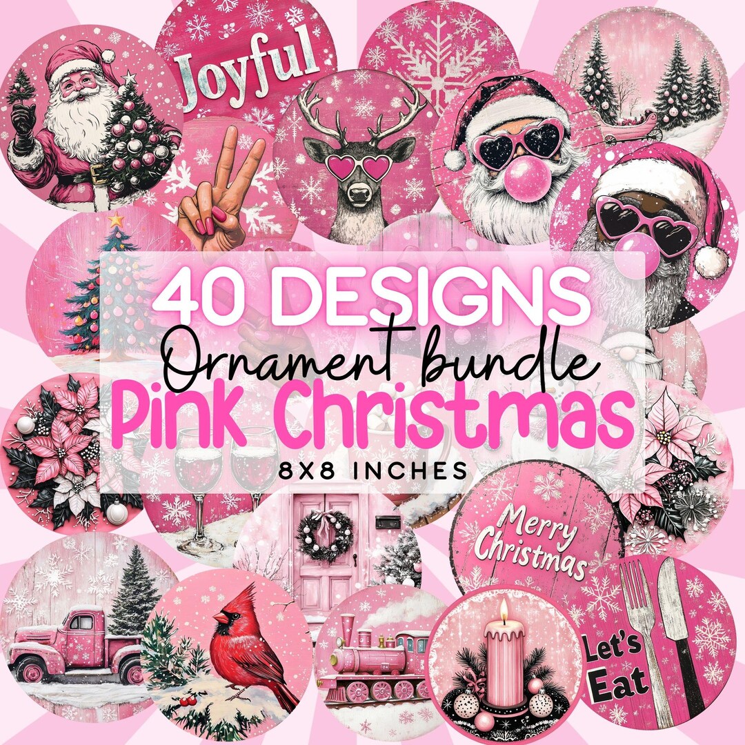 Pink Ornament Bundle, Ornament Sublimation Bundle Png, Ornament