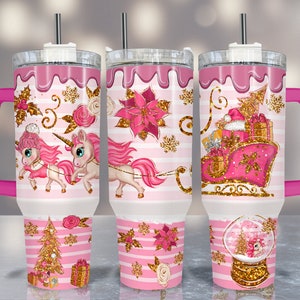 Pink Christmas Unicorn 40oz Tumbler Wrap Download Quencher Tumbler Design Christmas Tumbler With Handle Wrap 40 Oz Sublimation Tumbler Gold