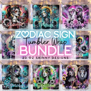 Zodiac Bundle Png Tumbler Wrap 20 oz Skinny Sublimation Bundle Tumbler Png, Zodiac Tumbler Bundle Cyfrowe pobieranie Png Bundle Tumbler Design
