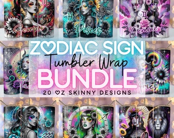 Zodiac Bundle Png Tumbler Wrap 20 oz Skinny Sublimation Bundle Tumbler Png, Zodiac Tumbler Bundle Digital Download Png Bundle Tumbler Design