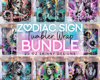 Zodiac Bundle Png Tumbler Wrap 20 oz Skinny Sublimation Bundle Tumbler Png, Zodiac Tumbler Bundle Digital Download Png Bundle Tumbler Design