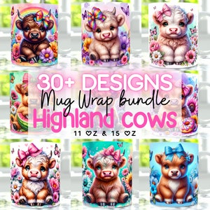 Highland Cow Mug Bundle Png, 11oz Mug And 15oz Mug Wrap, Cow Sublimation Bundle, Mug Wrap Bundle Png, Mug Sublimation Design, Mug Design Png