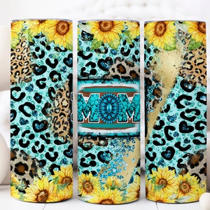 Mother's Day Tumbler Wrap Design, Mom Wrap 20oz Skinny Tumbler, Sunflower Mother Sublimation Design Png, Tumbler Leopard Template Seamless