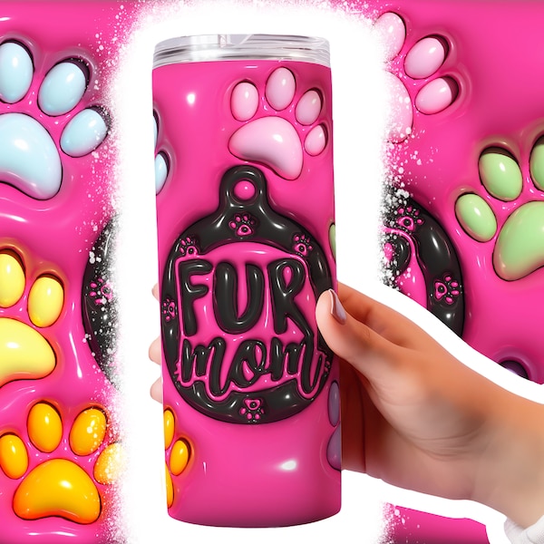 Inflated Fur Mom Tumbler Wrap Png 3D Tumbler Design Skinny Sublimation Digital Download 3D Sublimation Design Inflated Tumbler Wrap 20oz png