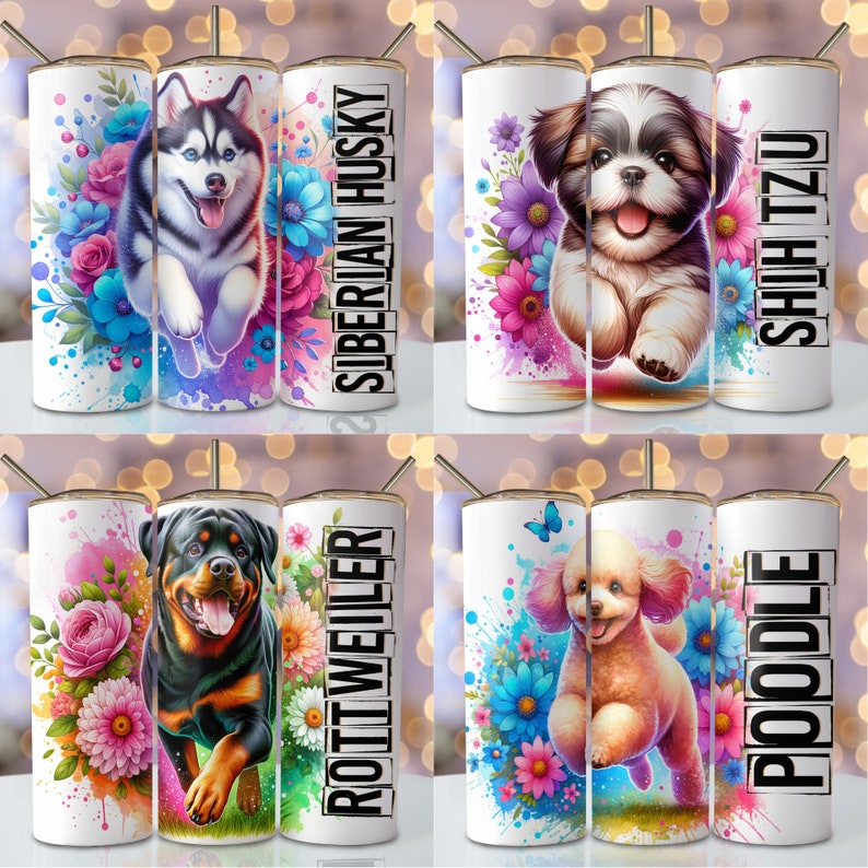Dog Bundle Png Tumbler Wrap 20 Oz Skinny Sublimation Bundle Tumbler Png ...