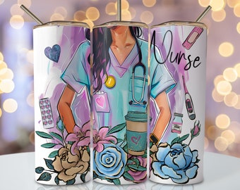 Pastel Nurse Tumbler Wrap, 20 oz Skinny Sublimation Tumbler Design, Nurse Sublimation Png, Watercolor Tumbler Nurse Wrap Png, Nurse Designs