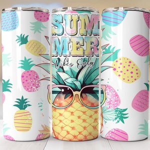 Summer Vibes Only PNG Design, Pineapple Tumbler Design For 20oz Skinny, Summer Tumbler Sublimation Digital Download, Seamless Pattern Summer