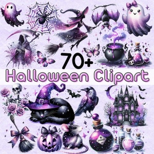 Glitter Pastel Halloween Clipart Pacote Roxo Halloween Pacote Clipart PNG Pacote Fantasma Png Aquarela Clipart Assustador Clipart Baixar