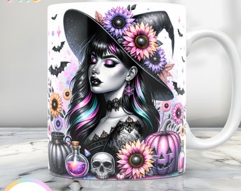 Halloween-Hexe-Becher-Verpackung, Halloween-Becher-Geschenk-Png, 11-Unzen-Becher-Verpackung und 15-Unzen-Becher-Verpackung, Halloween-Kaffeetasse-Design, Hexen-Becher-Presse-Design