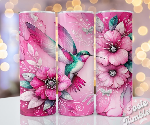 Pink Hummingbird Tumbler Wrap, 20oz Skinny Sublimation Tumbler Designs, Hummingbird Sublimation Tumbler Design, Pink Tumbler Png Download