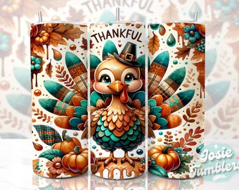 Thanksgiving Turkey Tumbler Wrap, 20oz Skinny Sublimation Tumbler Designs, Thanksgiving Sublimation Design, Thankful Tumbler Png Downloads