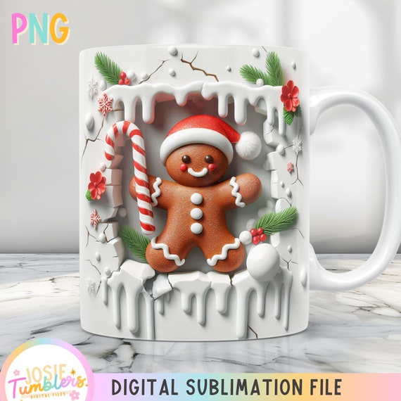 3D Christmas Mug Wrap, Cute 3D Mug Design Png, 11 oz Mug Wrap And 15 oz Mug Wrap, Winter Coffee Cup Design, Holiday Mug Sublimation Design