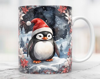 Christmas Penguin Mug Wrap, Christmas Mug Gift Png, 11 oz Mug Wrap And 15 oz Mug Wrap, Christmas Coffee Cup Design, Winter Mug Press Designs