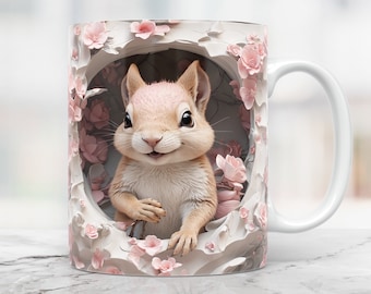 3D Squirrel Mug Wrap, 3D Hole In A Wall Mug Png, 11oz Mug And 15oz Mug Wrap, Coffee Cup Png Design, 3D Mug Sublimation, Mug Press Design Png