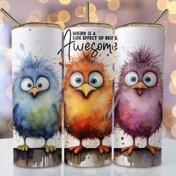 Lustige Vögel Tumbler Wrap, 20 Unzen Skinny Sublimationsbecher Design, Nahtloser Vogel Sublimationsdesign, Aquarell Vogel Tumbler Png-Download