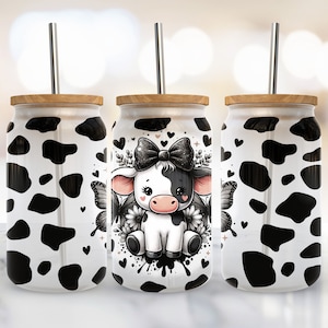 Cow Pattern 16 oz Libbey Glass Wrap, Libbey Glass Design Png, 16 Oz Glass Can Wrap Png, Cow Glass Can Sublimation, Digital Download Png