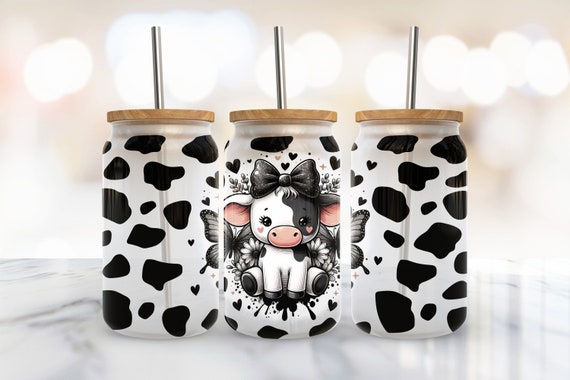Cow Pattern 16 oz Libbey Glass Wrap, Libbey Glass Design Png, 16 Oz Glass Can Wrap Png, Cow Glass Can Sublimation, Digital Download Png