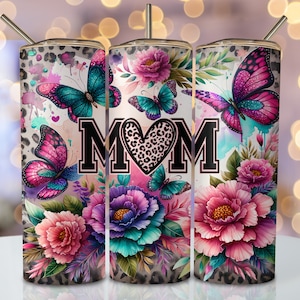 Mother's Day Tumbler Wrap, 20oz Skinny Sublimation Tumbler Design, Butterfly Mom Sublimation Wrap, Leopard Mother Tumbler PNG Downloads