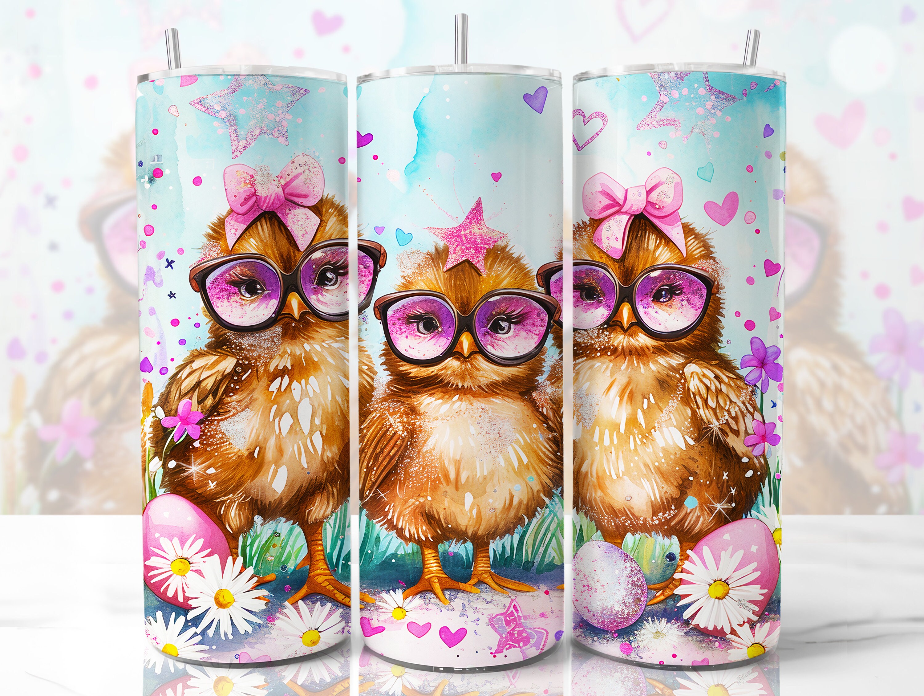 Pastel Easter Chicken Tumbler Wrap, 20 Oz Skinny Sublimation Tumbler ...