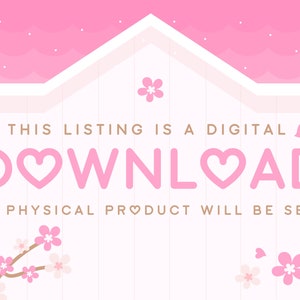 May include: Pink and white digital download graphic with the text "THIS LISTING IS A DIGITAL DOWNLOAD NO PHYSICAL PRODUCT WILL BE SENT" and pink hearts replacing the letter "O" in the words "DOWNLOAD" and "NO".