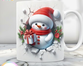 3D Christmas Mug Wrap, Snowman Mug Design Png, 11 oz Mug Wrap And 15 oz Mug Wrap, Winter Coffee Cup Design, Holiday Mug Sublimation Design
