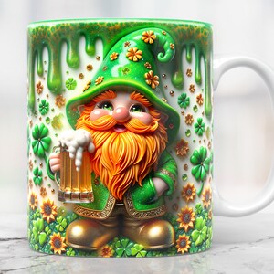 3D-muggomslag för Sankt Patrick, 3D-gnommugg png, muggomslag för 11 oz och 15 oz muggomslag, kaffekoppdesign png, tryckdesign för Sankt Patricks gnommugg png