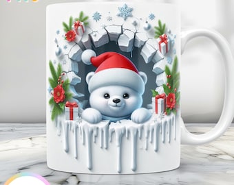 Envoltura para taza navideña 3D, lindo diseño de taza 3D PNG, envoltura para taza de 11 oz y envoltura para taza de 15 oz, diseño de taza de café de invierno, diseño de sublimación de taza navideña
