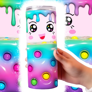 Inflated Boba Tea Tumbler Wrap Png 3D Tumbler Design Png 20oz Skinny Sublimation Digital Downloads Rainbow Tumbler Boba Tea Designs Puff png